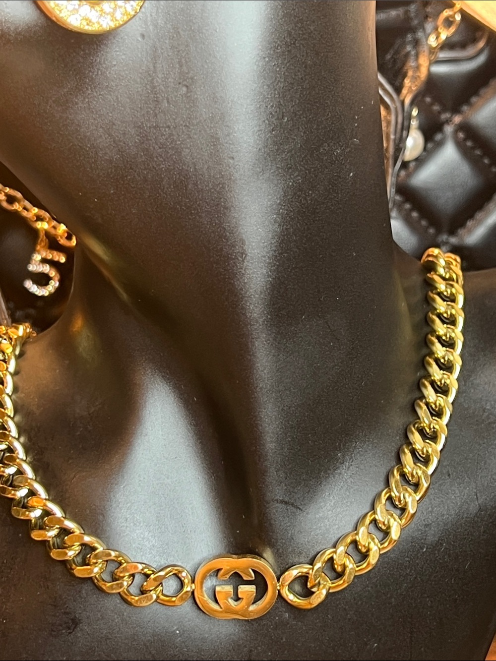 Stainless Steel Gold Chain Necklace with Interlocking G Accent